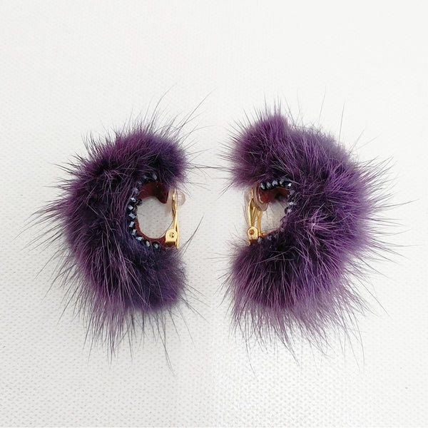 DOIGT ドワ ミンクファー 定価16500円 アクセサリー イヤリング パープル レディース【中古】5-1111T◎