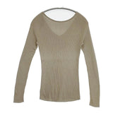 GALERIE VIE ギザコットンリブ Vネックプルオーバー 長袖Ｔシャツ カットソー ロンＴ グレージュ レディース ギャルリーヴィー【中古】5-1109M∞