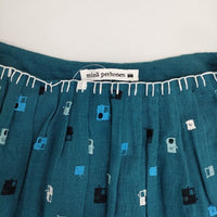 mina perhonen ss5873 komado 刺繍 リネン スカート ブルーグリーン レディース ミナペルホネン【中古】5-0824M∞