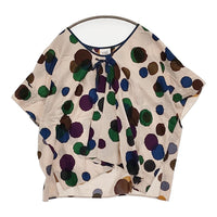 mina perhonen laundry qs1557 rain star 38 リボン ブラウス ピンクベージュ ネイビー レディース ミナペルホネンランドリー【中古】5-0806S♪