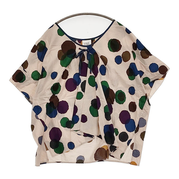 mina perhonen laundry qs1557 rain star 38 リボン ブラウス ピンクベージュ ネイビー レディース ミナペルホネンランドリー【中古】5-0806S♪