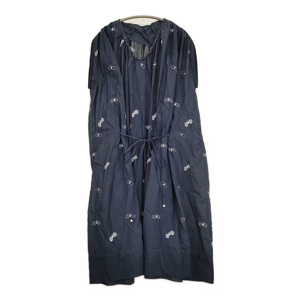 mina perhonen ss3068 choucho サイズ38 刺繍 コットン ギャザー ワンピース ネイビー ホワイト レディース ミナペルホネン【中古】5-0806S♪