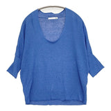 evam eva E141K133 リネンニット Uネック ドロップショルダー ドルマンスリーブ ニット ブルー レディース エヴァムエヴァ【中古】5-0806M♪