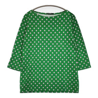 marimekko ドット 水玉 ボートネック 七分袖 サイズM Ｔシャツ カットソー グリーン グレー レディース マリメッコ【中古】5-0806M♪