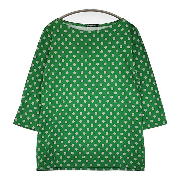 marimekko ドット 水玉 ボートネック 七分袖 サイズM Ｔシャツ カットソー グリーン グレー レディース マリメッコ【中古】5-0806M♪