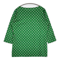 marimekko ドット 水玉 ボートネック 七分袖 サイズM Ｔシャツ カットソー グリーン グレー レディース マリメッコ【中古】5-0806M♪