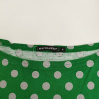 marimekko ドット 水玉 ボートネック 七分袖 サイズM Ｔシャツ カットソー グリーン グレー レディース マリメッコ【中古】5-0806M♪