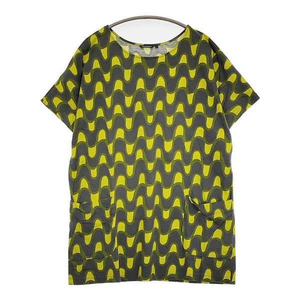 marimekko VITI チュニック サイズS 半袖Tシャツワンピ ワンピース チャコールグレー イエロー レディース マリメッコ【中古】5-0806S♪
