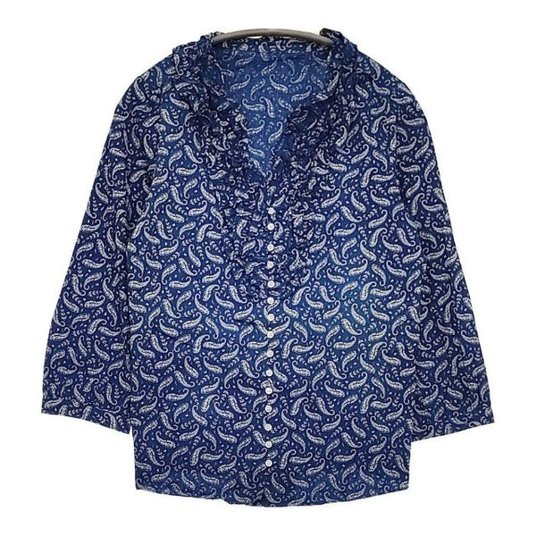 style+confort ペイズリー フリル ブラウス シャツ ネイビー ホワイト レディース スティールエコンフォール【中古】5-1109M∞