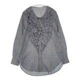 45R/45rpm インディゴ度甘平チェックフリルブラウス 定価26400円 ブラウス シャツ ネイビー ホワイト レディース フォーティーファイブアールピーエム【中古】5-0824M∞