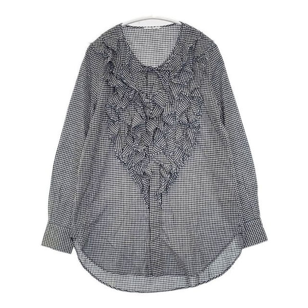 45R/45rpm インディゴ度甘平チェックフリルブラウス 定価26400円 ブラウス シャツ ネイビー ホワイト レディース フォーティーファイブアールピーエム【中古】5-0824M∞