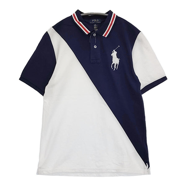 RALPH LAUREN ビッグポニー切替 サイズL/G 14-16 キッズ ポロシャツ ネイビー ホワイト ラルフローレン【中古】5-0806S♪