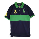 RALPH LAUREN ビッグポニー ナンバリング 切替 サイズM 10-12 キッズ ポロシャツ ネイビー グリーン レディース ラルフローレン【中古】5-0806S♪