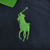 RALPH LAUREN ビッグポニー ナンバリング 切替 サイズM 10-12 キッズ ポロシャツ ネイビー グリーン レディース ラルフローレン【中古】5-0806S♪
