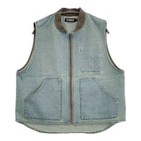 INCOMPLETE TOKYO インコンプリートトウキョウ デニム ジップアップ ベスト ブルー メンズ【中古】5-1201M∞