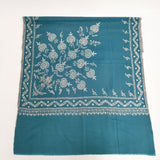 Natural Lounge ナチュラルラウンジ 未使用品 ストール専門店 カシミア 刺繍 定価20万円 ストール ブルーグリーン レディース【中古】5-1111T◎