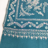 Natural Lounge ナチュラルラウンジ 未使用品 ストール専門店 カシミア 刺繍 定価20万円 ストール ブルーグリーン レディース【中古】5-1111T◎