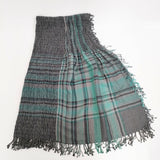 Haat ISSEY MIYAKE 大判 シャーリング チェック柄 シルク混 ストール グリーン グレー レディース ハートイッセイミヤケ【中古】5-1111T◎