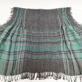Haat ISSEY MIYAKE 大判 シャーリング チェック柄 シルク混 ストール グリーン グレー レディース ハートイッセイミヤケ【中古】5-1111T◎