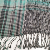 Haat ISSEY MIYAKE 大判 シャーリング チェック柄 シルク混 ストール グリーン グレー レディース ハートイッセイミヤケ【中古】5-1111T◎