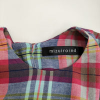 mizuiro-ind マドラスチェックレイヤードギャザーノースリーブ ルオーバー ブラウス ピンク ネイビー レディース ミズイロインド【中古】5-0809S♪