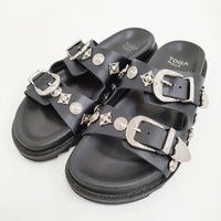 TOGA PULLA BUCKLE SANDALS 定価58300円 サイズ38 サンダル 25SS ブラック シルバー レディース トーガプルラ【中古】5-0731S♪