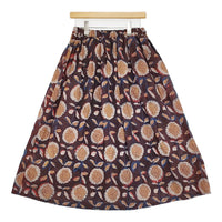 Lulu 新品 ハンドウッドプリント PUSHPA 中村起久子 ギャザー ロングスカート 25SS ワインレッド レディース ルル【中古】5-0731M♪