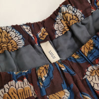 Lulu 新品 ハンドウッドプリント PUSHPA 中村起久子 ギャザー ロングスカート 25SS ワインレッド レディース ルル【中古】5-0731M♪