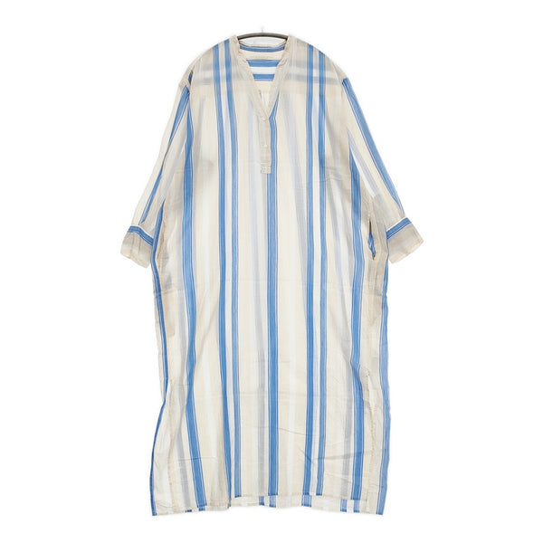 NE QUITTEZ PAS VOILE STRIPE DRESS インド綿 シャツ サイドスリット ワンピース ライトブルー アイボリー レディース ヌキテパ【中古】5-0905M♪