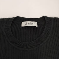 nano universe 思いきり洗えるニット リブクルーネックトップス 38 五分袖 ハーフスリーブ ブラック レディース ナノユニバース【中古】5-0809S♪