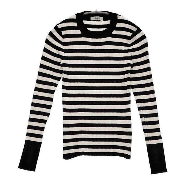 nano universe レーヨン ポリエステル ボーダー セーター ニット ブラック ホワイト レディース ナノユニバース【中古】5-1109M∞