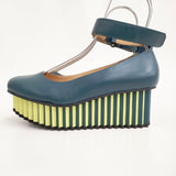 ISSEY MIYAKE/UNITED NUDE WAVE ベルテッドシューズ 38 パンプス ブルーグリーン レディース イッセイミヤケ/ユナイテッドヌード【中古】5-0731G♪