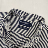 GYMPHLEX ボタンダウン ストライプ コットン 長袖シャツ ホワイト ネイビー レディース ジムフレックス【中古】5-1113M∞