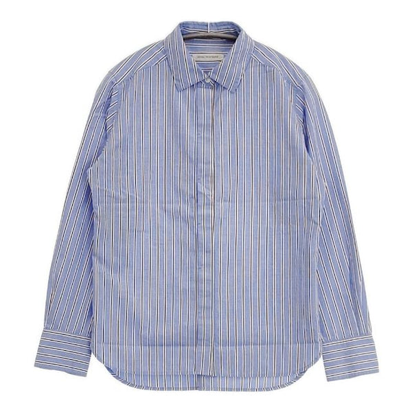 ADIEU TRISTESSE コットン ストライプ 比翼ボタン 長袖シャツ ブルー ホワイト ワインレッド レディース アデュートリステス【中古】5-1113M∞