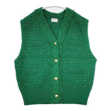 green label relaxing フリンジツイード Vネック ニット 定価9900円 ベスト グリーン レディース グリーンレーベルリラクシング【中古】5-1022M∞