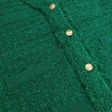 green label relaxing フリンジツイード Vネック ニット 定価9900円 ベスト グリーン レディース グリーンレーベルリラクシング【中古】5-1022M∞