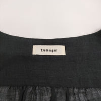 tumugu リネン ガーゼ カシュクール TB15136 ギャザー ワンピース ブラック レディース ツムグ【中古】5-0905M♪