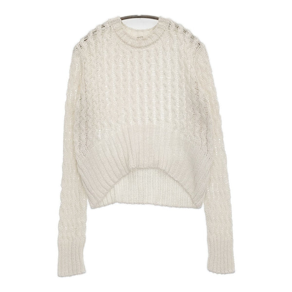 ESLOW CABLESWEATERニット 定価33000円 コットン セーター ニット 22SS ホワイト レディース エスロー【中古】5-0905M♪