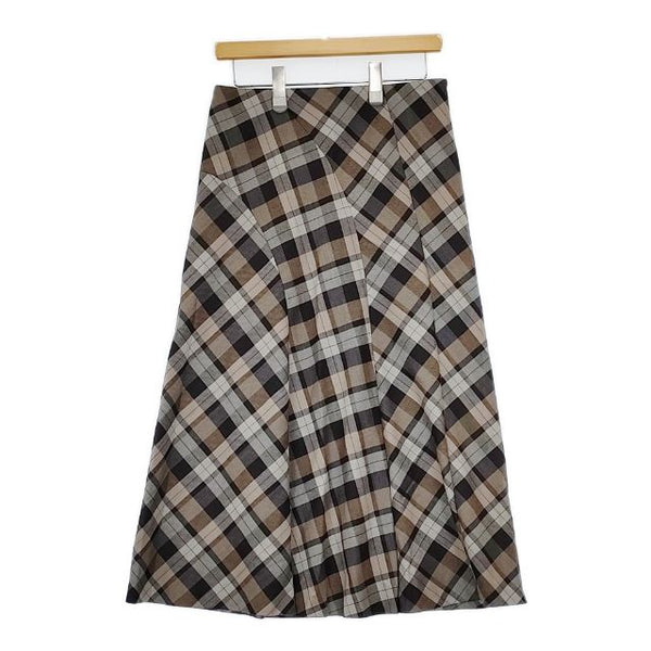 TOMORROWLAND collection シャドータータンチェック フレアミディスカート 定価28600円 ロングスカート ベージュ ブラウン レディース トゥモローランド【中古】5-1022T∞