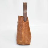 HENRY CUIR 花刺繍 レザー トートバッグ ブラウン レディース アンリークイール【中古】5-1015G∞