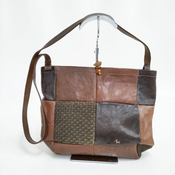 HENRY CUIR CANE刺繍 パッチワーク ショルダーバッグ ブラウン ブラック レディース アンリークイール【中古】5-1015G∞