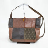 HENRY CUIR CANE刺繍 パッチワーク ショルダーバッグ ブラウン ブラック レディース アンリークイール【中古】5-1015G∞