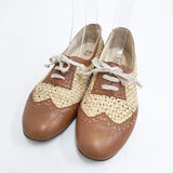 HENRY CUIR レザー メッシュ編み サイズ38 シューズ・靴 ブラウン ベージュ レディース アンリークイール【中古】5-1127G◎