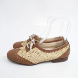 HENRY CUIR レザー メッシュ編み サイズ38 シューズ・靴 ブラウン ベージュ レディース アンリークイール【中古】5-1127G◎