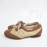 HENRY CUIR レザー メッシュ編み サイズ38 シューズ・靴 ブラウン ベージュ レディース アンリークイール【中古】5-1127G◎