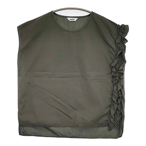 omake frill tops ノースリーブ フリル ブラウス シャツ カーキ レディース【中古】5-0809S♪