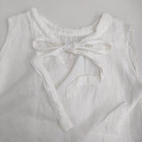 fog linen work リトアニア製 リネン ノースリーブ リボン ブラウス シャツ ホワイト レディース フォグリネンワーク【中古】5-0809S♪