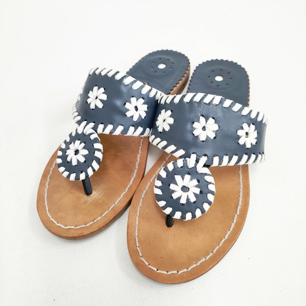 JACK ROGERS トングサンダル サイズ2 レザー サンダル ネイビー レディース ジャックロジャース【中古】5-0802S◎