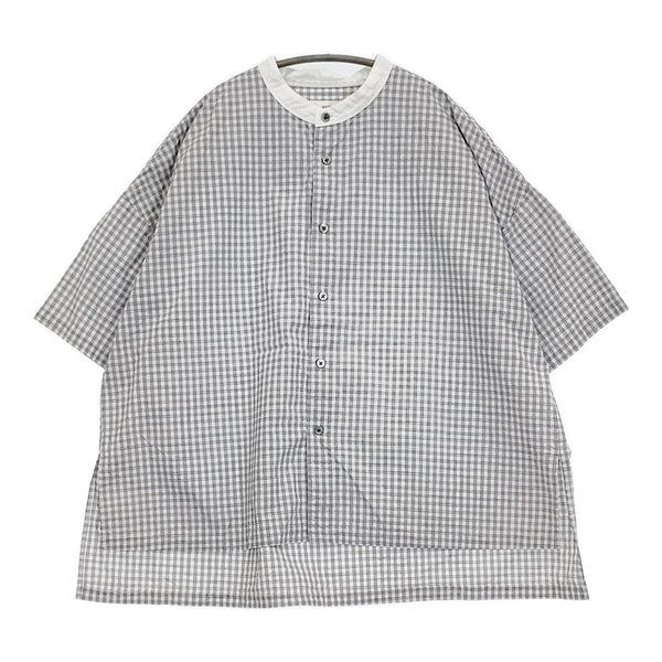 prit 50/1綿麻ブロード スタンドカラーワイドシャツ 定価14080円 ブラウス シャツ 25SS ホワイト ネイビー レディース プリット【中古】5-0731S♪