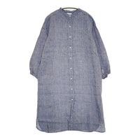 fog linen work リネン バンドカラーシャツワンピ スリット ワンピース ブルー レディース フォグリネンワーク【中古】5-0905M♪